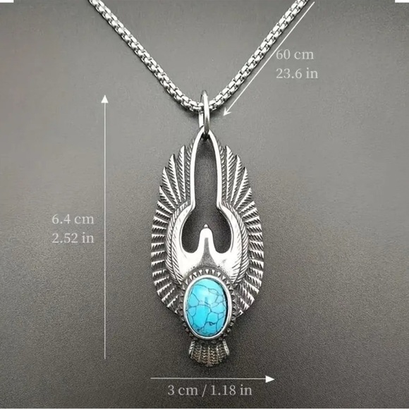Silver and Turquoise Pendant Necklace - Picture 4 of 7